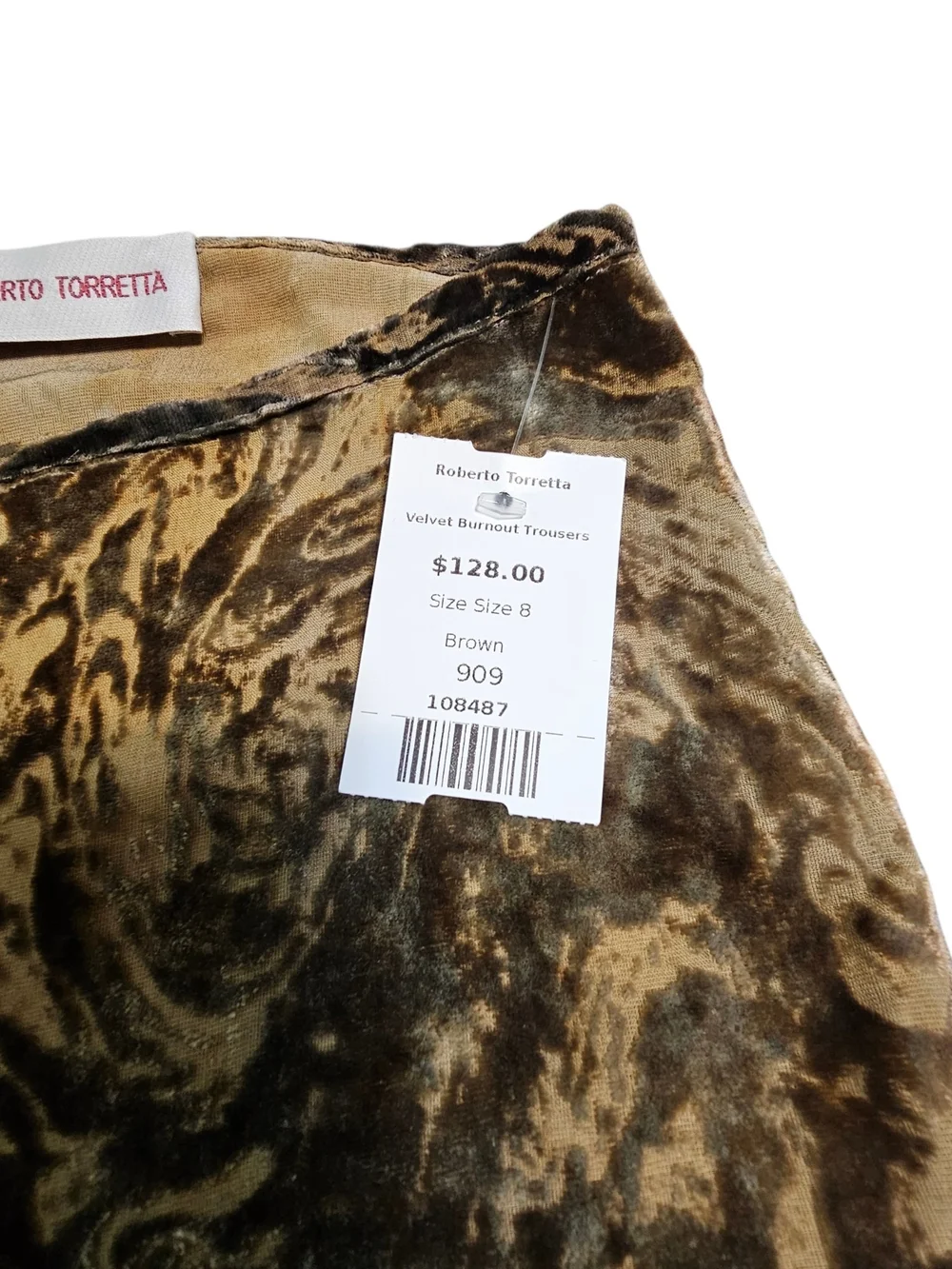 Roberto Torretta Velvet Burnout Pants 8 Silk Blend Y2K Boho NWT Brown